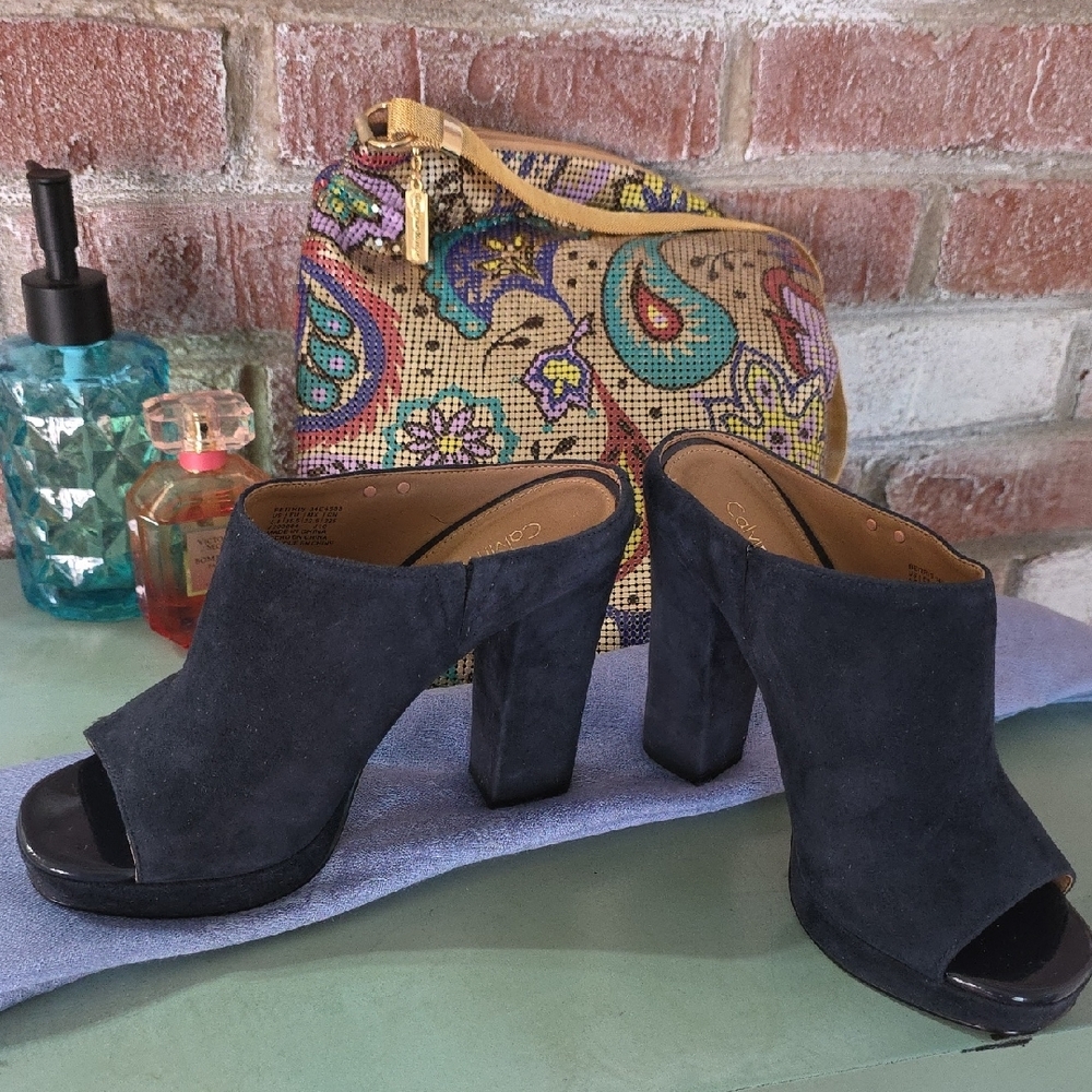 Calvin Klein Collection Navy Suede BEITRIS Mules - Picture 4 of 14